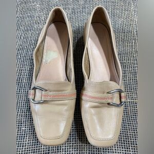 Audrey Brooke “Dina” Tan Leather Loafers, Size 7M, Square Toe w/Decorative Strap